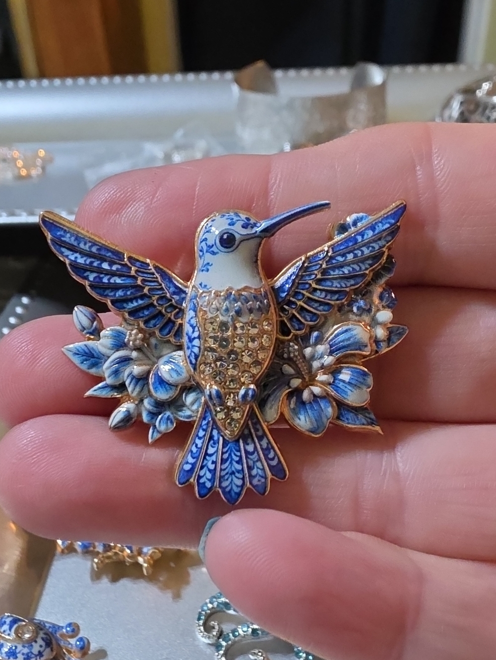 A51- Blue Hummingbird Bird Brooch